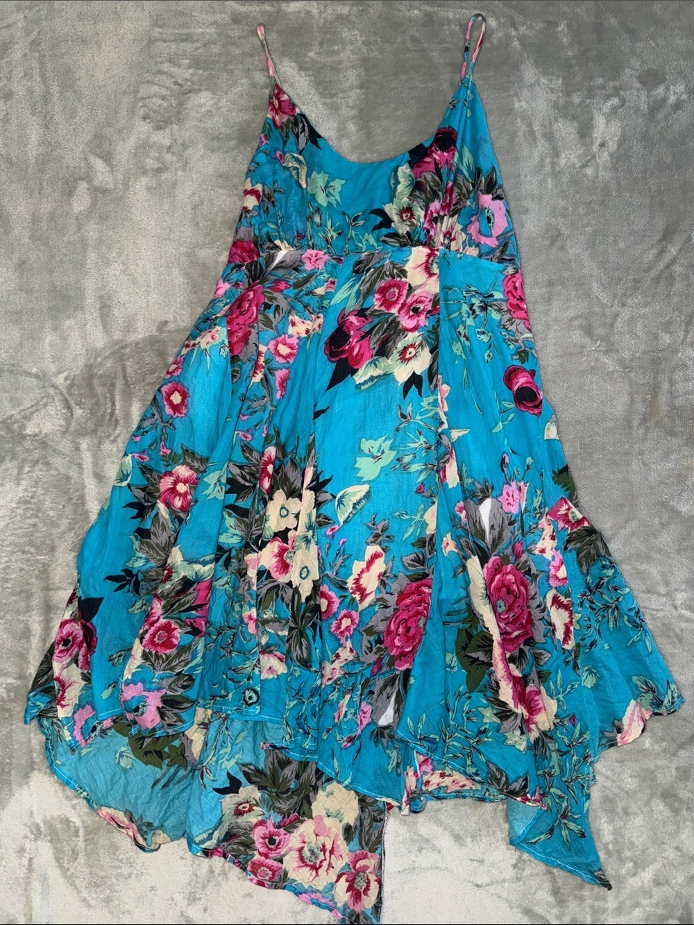 Floral Blue A-Line Maxi Skirt with Pink Bloom Print